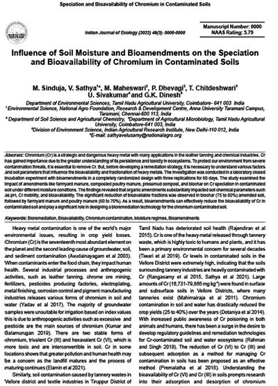 2022 Influence of Soil Moisture and Bioamendments on the Speciation and Bioavailability of Chromium in Contaminated Soils